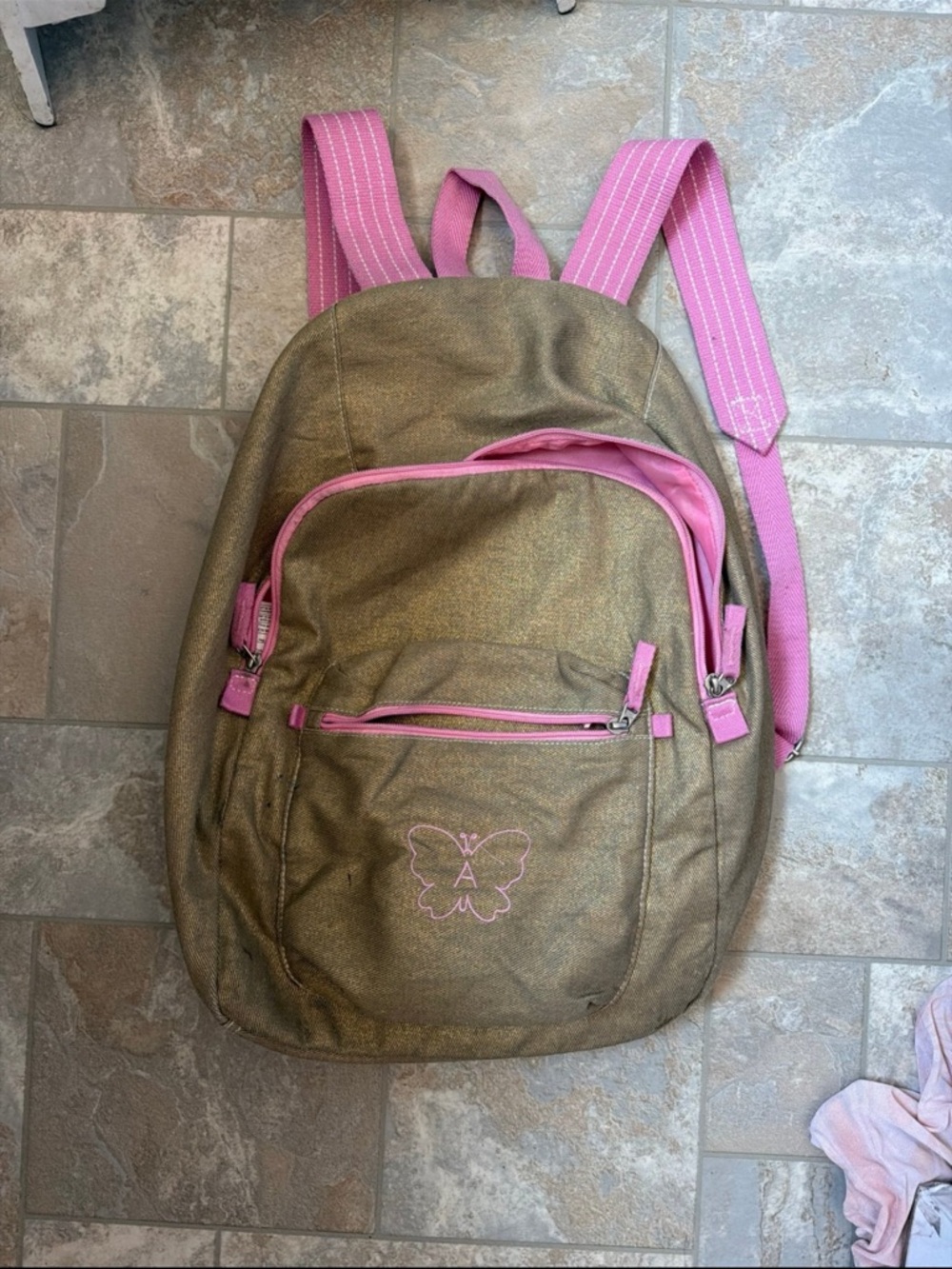 Pottery Barn Kids Gold Glitter Backpack with Pink Trim